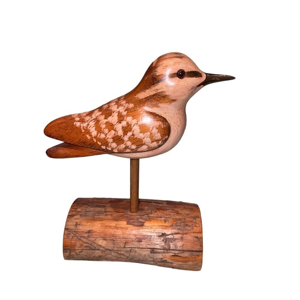 William Vrooman Vintage 1994 Bird Carving Brown Signed Hand Carved Wood USA